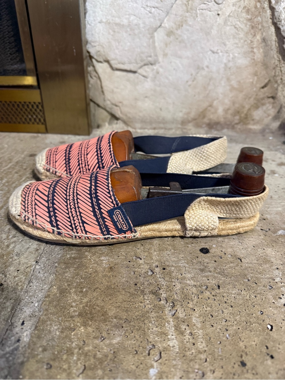 Coach Coral and Navy Patterned Espadrille Slingbacks